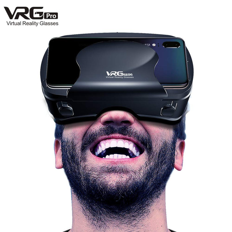  [AUSTRALIA] - NEWSTYP 5~7inch VRG Pro 3D VR Glasses Virtual Reality Full Screen Visual Wide-Angle VR Glasses Box for 5 to 7 inch Smartphone Eyeglasses with Bluetooth Remote Control (Black Basic) Black Basic