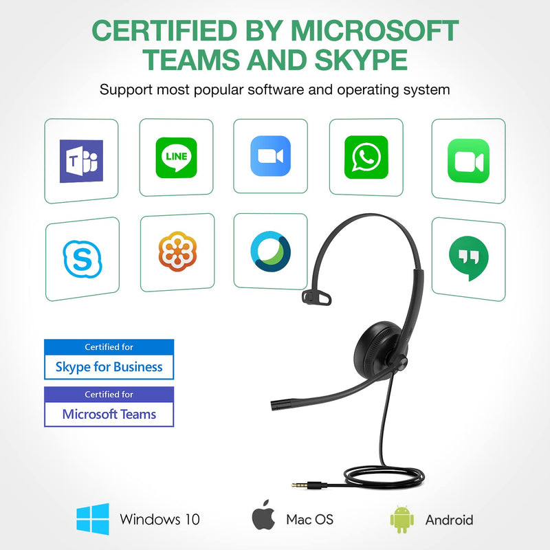  [AUSTRALIA] - Yealink Headset with Microphone 3.5mm Headphone with Mic for PC Computer Laptop Phones Teams Certified Work Office Headset Mono