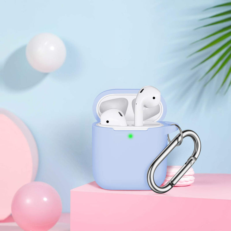 [AUSTRALIA] - AirPods Case Cover with Keychain, R-fun Full Protective Silicone AirPods Accessories Skin Cover for Women Girl with Apple AirPods Wireless Charging Case,Front LED Visible-Sky Blue A-Sky Blue