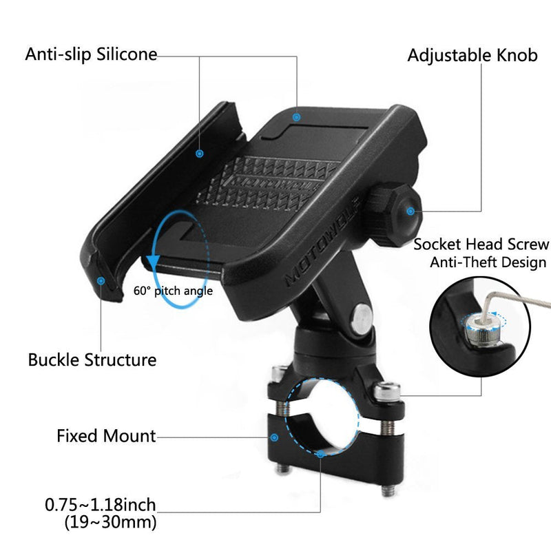  [AUSTRALIA] - vicelecus Motorcycle Phone Mount, Bike Phone Holder - Adjustable Aluminum Anti Shake Handlebar Phone Mount Clamp, Phone Clip for iPhone 13/12 / 11 Pro Max/X/XS, Galaxy S10 and Android Phone, Black