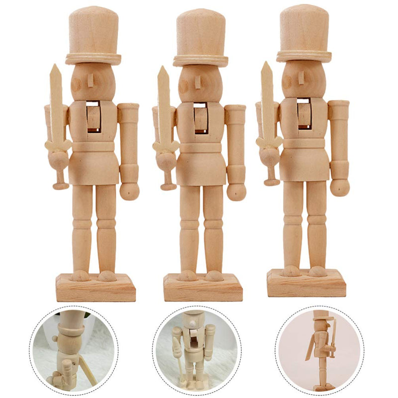  [AUSTRALIA] - BESTOYARD 3pcs/Set Unfinished Wooden Nutcracker Figures Unpainted Blank Doll DIY Paint Toy Christmas Nutcracker Ornaments Original