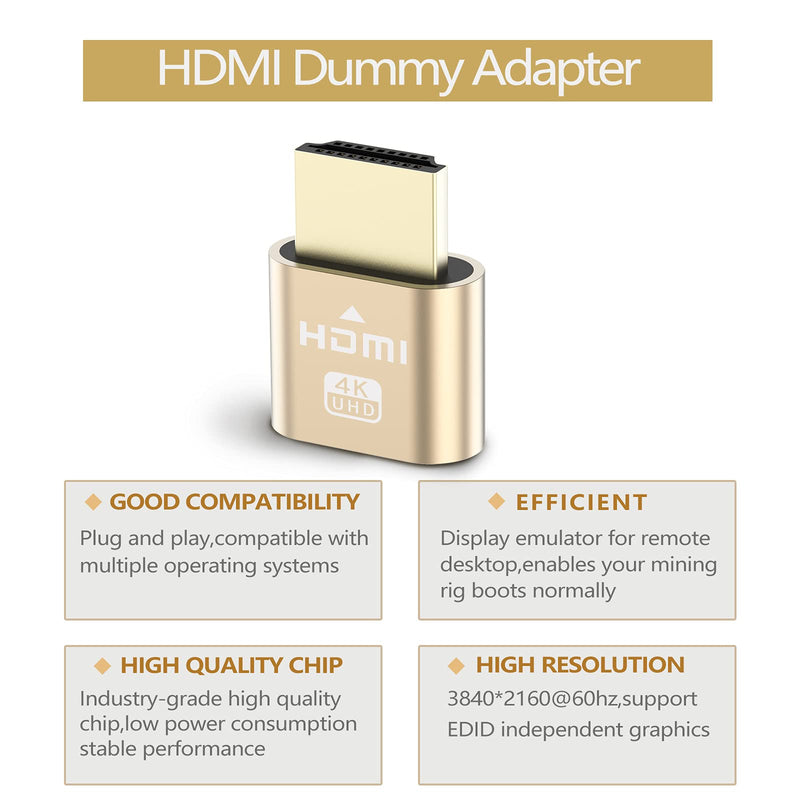  [AUSTRALIA] - 4K HDMI Dummy Plug,High Resolution Virtual Monitor Display Emulator,3840x2160@60Hz Adapter for Ethereum ETH ZEC BTC Mining, Compatible with Windows Mac OSX - 3 PC 0.79*0.12*0.67 in