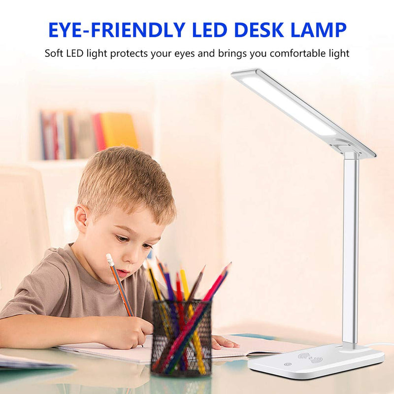 GSBLUNIE LED Desk Lamp with Wireless Charger,Dimmable Office Lamp with USB Charging Port,Wireless Charging,Touch Control,3 Lighting Modes 6 Brightness Levels,Eye-Caring Table Lamp for Studying,Working White - LeoForward Australia