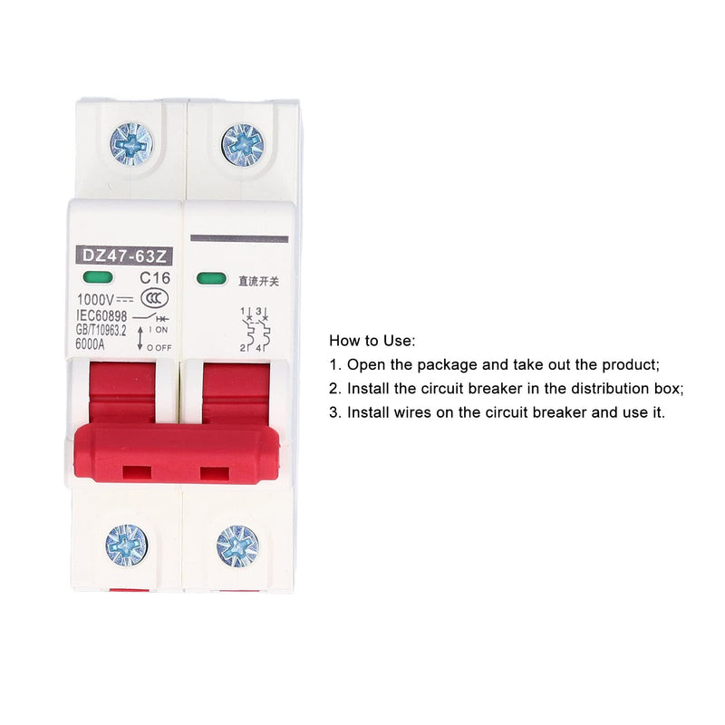  [AUSTRALIA] - 2P DC circuit breaker 1000V mini circuit breaker DC circuit breaker DIN rail mounting for solar photovoltaic systems DZ47-63Z (16A) 16A