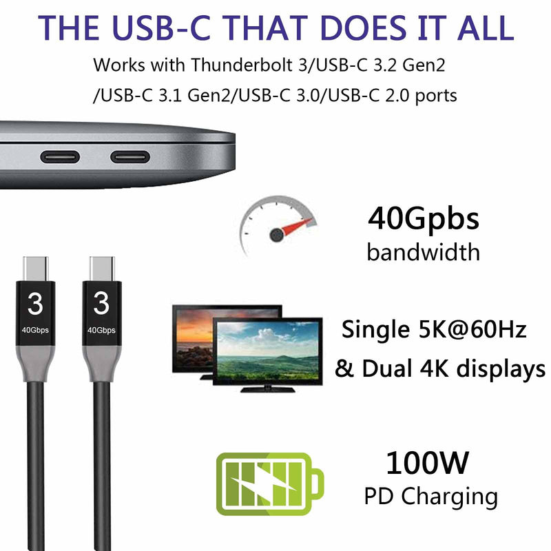  [AUSTRALIA] - Thunderbolt 3 Cable 4ft (USB Type-C), Support 40Gbps Data Transfer, 5k 4K Video, Awnuwuy USB C to USB C TB3 Compatible with USB-C Docking Station/SSD/Monitor, External eGPU/Hard Drive, MacBook Pro Mac