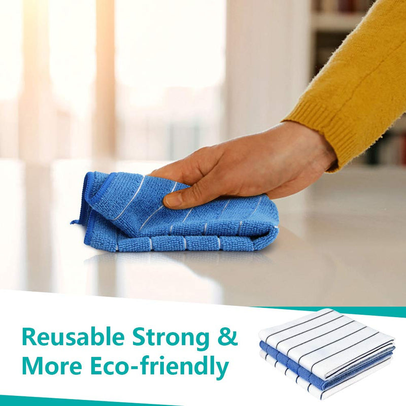  [AUSTRALIA] - AIDEA Microfiber Dishcloth Kitchen Towels 12”x12”, Super Soft and Absorbent-8 Pack, Multi-Purpose Dish Towels for Home, Kitchen-Blue/White Blue/White 12''x12''
