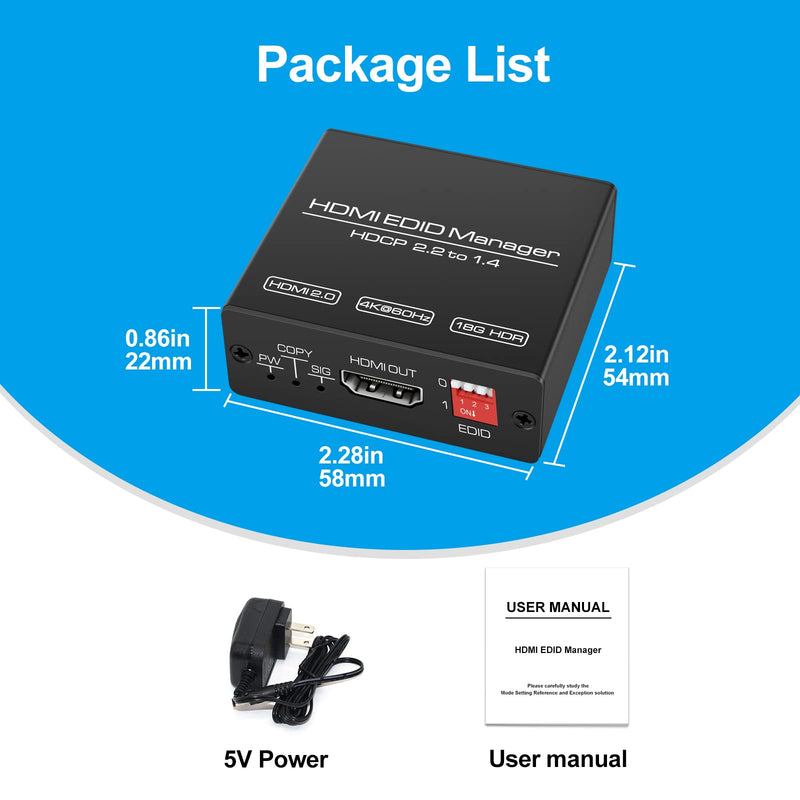  [AUSTRALIA] - HDMI EDID Emulator Manager 4K Prophecy 8 EDID Modes Programmable EDID Copier Amplifies Equalizes Signal 4K @60Hz HDMI 2.0b HDCP2.2 18Gbps HDR YUV 4:4:4 CEC