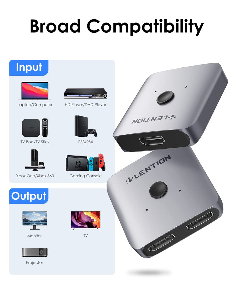  [AUSTRALIA] - LENTION HDMI Switch 4K@60Hz,Hdmi Splitter,Bi-Directional HDMI Switcher,3-HDMI Switch Adapter with LED Indicator,2 Input 1 Output HDMI AB Switch,Compatible Xbox PS5/4/3 TV Box Fire Stick Roku(S32)