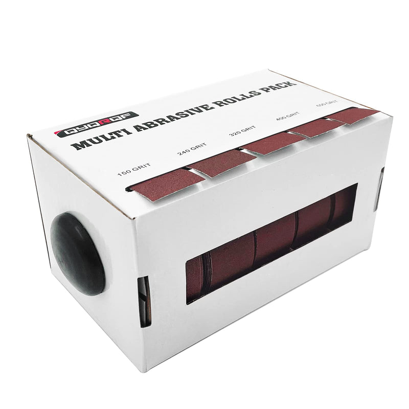  [AUSTRALIA] - QYQRQF Emery Cloth Roll, 5 Grits Abrasive Sandpaper Rolls Assorted Sand Paper with Dispenser for Woodworking Automotive Metal Polishing, 150 240 320 400 600 Grits Per Roll 6 Meters 5roll6m