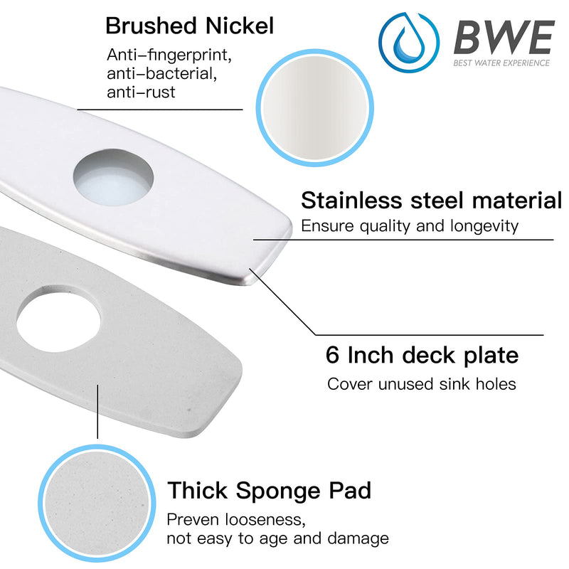  [AUSTRALIA] - BWE 6" Sink Hole Cover Deck Plate Escutcheon For Brushed Nickel Bathroom Sink Faucet 1 or 3 Hole Stainless Steel Vessel Vanity Basin Outside Cover Cap Oval Commercial