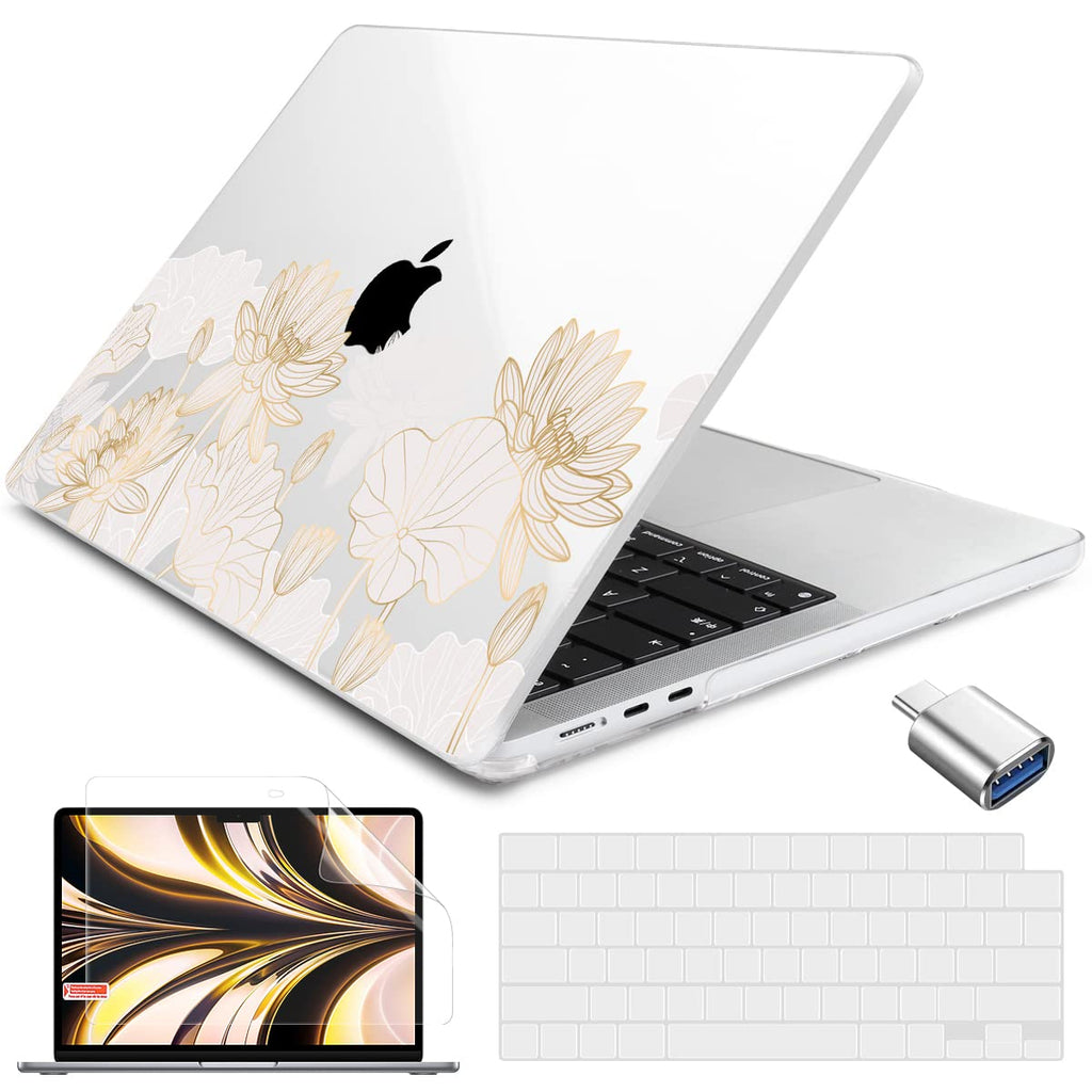  [AUSTRALIA] - Batianda for New MacBook Air 13.6 inch Case with M2 Chip 2022 Release Model A2681, Designed Protective Plastic Hardshell & Keyboard Cover & Screen Protector, Gold Lotus