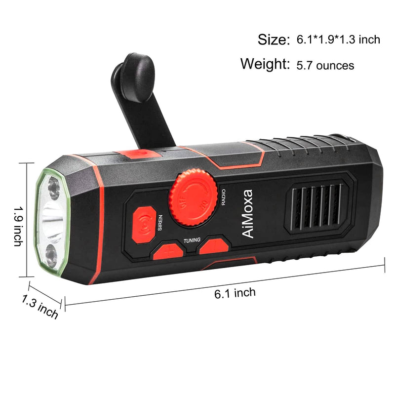  [AUSTRALIA] - AiMoxa Emergency Self Powered Radio 【2021 Newest】, Crank Portable Weather Radio with 100 Lm LED Flashlight, Power Bank for iPhone/Smart Phone, SOS Alarm for Home, Outdoor, USB Rechargeable