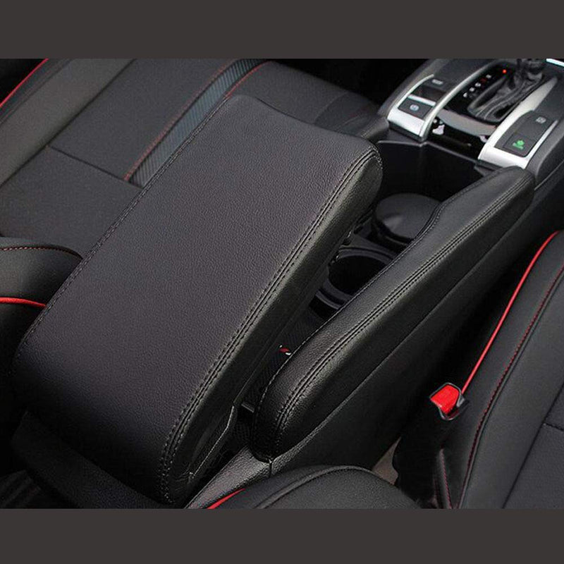  [AUSTRALIA] - Autogood Center Console Armrest Pad Covers-Car Arm Rest Seat Box Leather Protector Fit for Honda Civic 2016-2020(Black with Black Line)