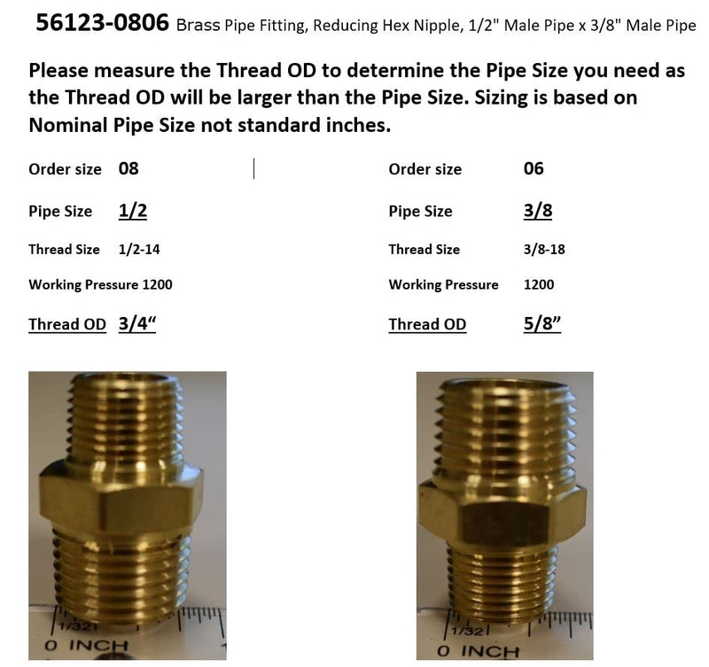 [AUSTRALIA] - Anderson Metals - 56123-0806 Brass Pipe Fitting, Reducing Hex Nipple, 1/2" Male Pipe x 3/8" Male Pipe 1/2" x 3/8"