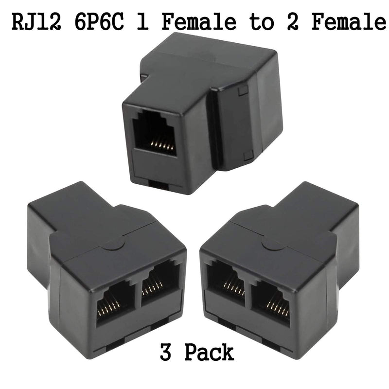 RJ12 6P6C 3Female Telephone Splitter Adapter Cable,Telephone Landline Cable Connector and Separator(3Pack，Black) - LeoForward Australia