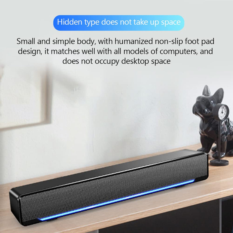  [AUSTRALIA] - USB Wired Stereo Soundbar Music Player,Portable Bass Surround Sound Box,3.5mm Input Soundbar with 3D Stereo Sound and LED Breathing Light for Desktop/Laptop/Smartphone/Tablet PC/MP3/MP4 Black