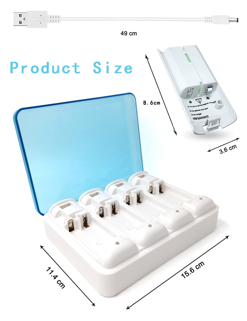  [AUSTRALIA] - YZgame Battery Charger Station for Wii U & Wii Remote Wii Controller Battery Charging Dock with 4pcs Battery 2800 mAh Charger Station White