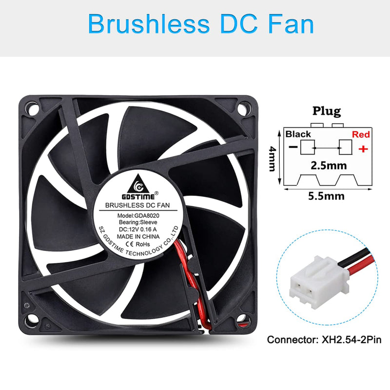  [AUSTRALIA] - GDSTIME 80mm x 20mm 8020 12V Dc Brushless Cooling Fan Sleeve Bearing 2Pin