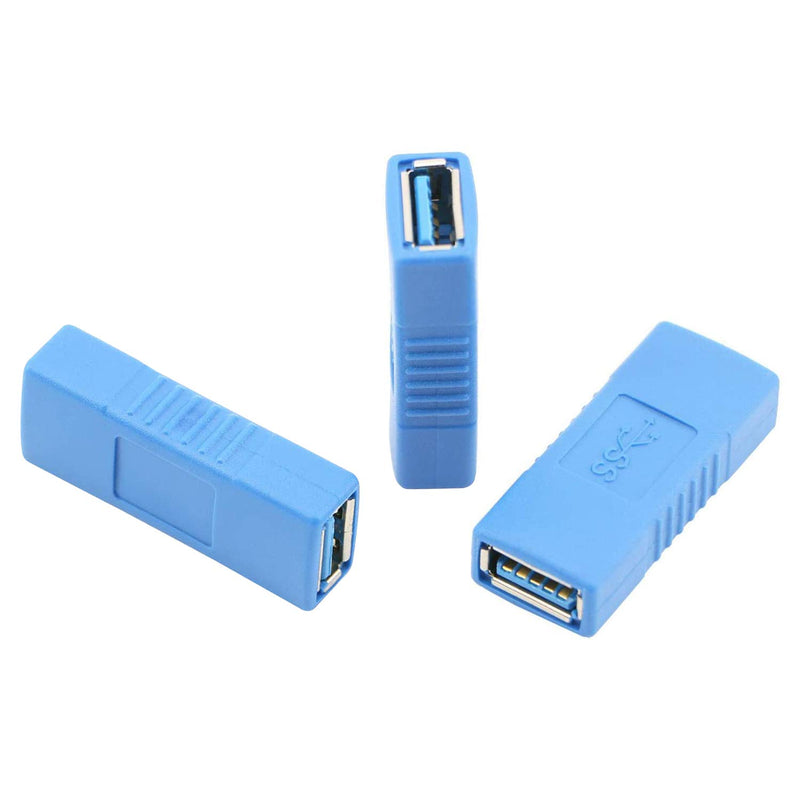  [AUSTRALIA] - SAISN USB 3.0 Connector Female to Female Adapter USB 3.0 Coupler Adapter Converter Bridge Extension Coupler (Pack of 3, Blue)