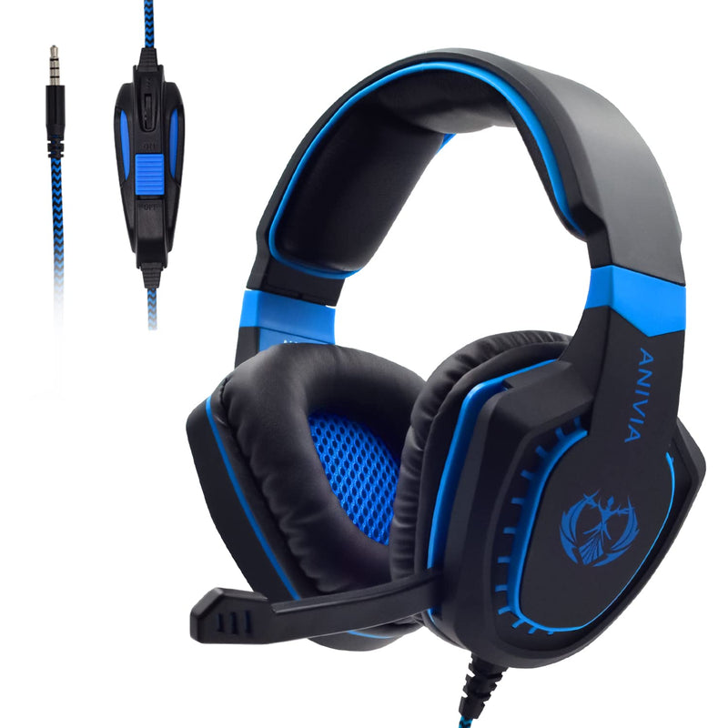  [AUSTRALIA] - Anivia Gaming Headset with Microphone, Lightweight Soft Comfortable Noise Canceling Mic Over Ear Headphones for PS4 PC Xbox One Laptop Mac Mobile & PC with 3.5mm - Blue Blue Black