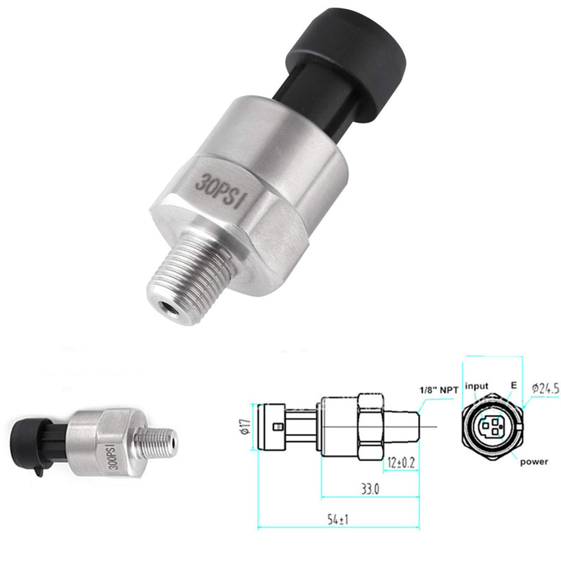 Pressure Transducer 1/8NPT Thread Stainless Steel Pressure Transducer Sender Sensor for Oil Fuel Air Water (30PSI) 30PSI - LeoForward Australia