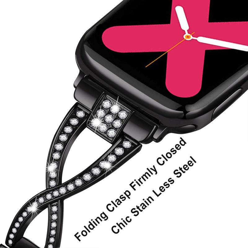  [AUSTRALIA] - JFdragon Watch Bands Compatible with Apple Watch 38mm 40mm 41mm 42mm 44mm 45mm SE Series 7 6 5 4 3 2 1 Women Jewelry Metal Strap with Bling Diamond Replacement Bracelet 38mm/40mm/41mm Black