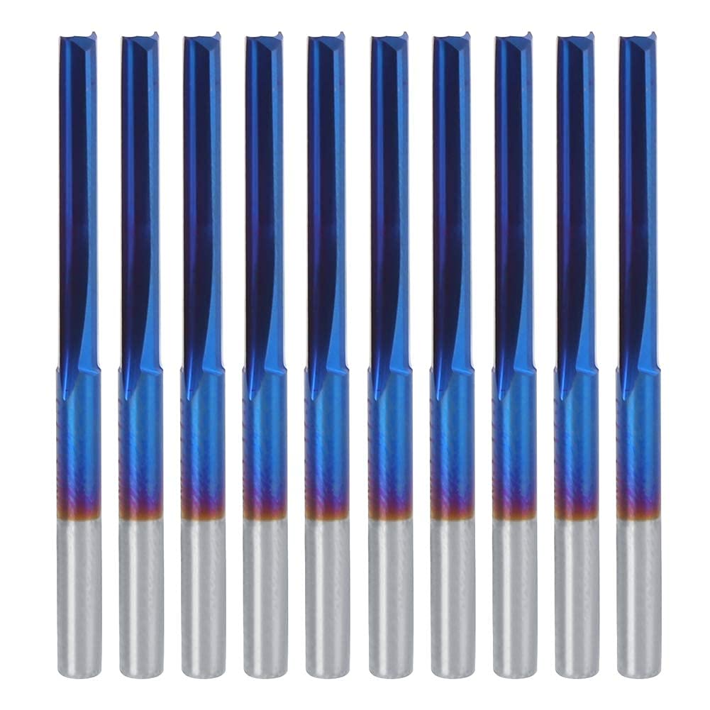  [AUSTRALIA] - 10Pcs 3.175mm CNC Router Carbide 2-Flute Straight Nano Blue Coating End Mill, Handle Milling Tool for Processing Wood