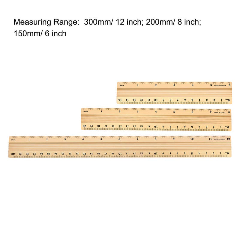  [AUSTRALIA] - uxcell Aluminum Ruler Set, Precision Bevel Edge Metal Ruler, 12 Inch, 8 Inch, 6 Inch Metric and Imperial Ruler for Engineer Drafting Sewing Measuring, (Gold Tone, 3pcs in 1 Set)