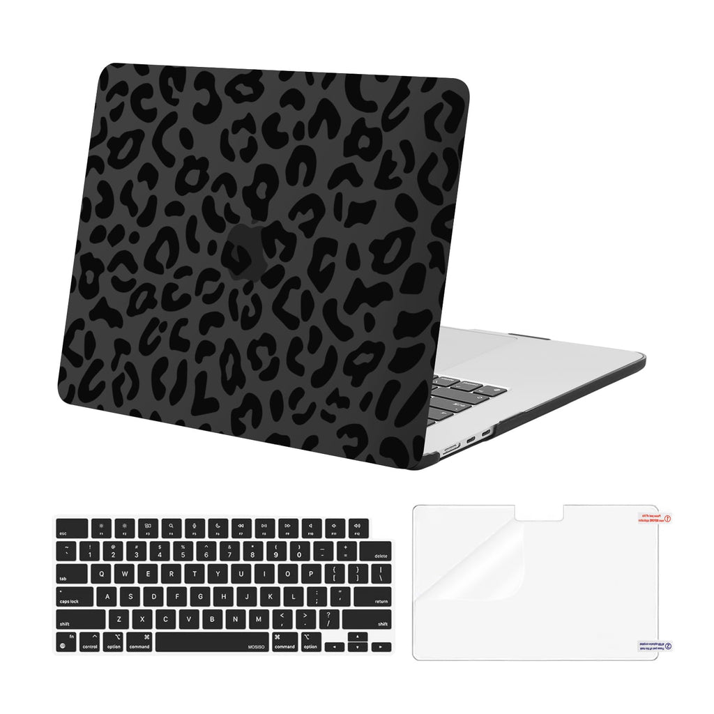  [AUSTRALIA] - MOSISO Compatible with MacBook Air 15 inch Case 2023 Release A2941 M2 Chip with Touch ID, Plastic Leopard Grain Hard Shell Case & Keyboard Cover & Screen Protector, Black