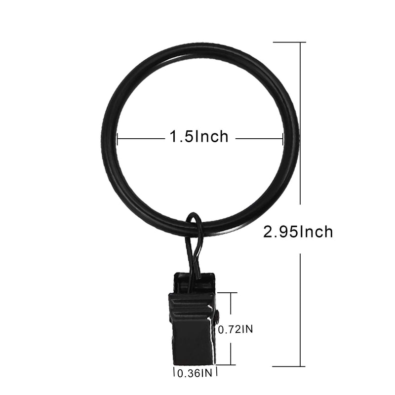  [AUSTRALIA] - LLPJS Metal Curtain Rings with Clips, Heavy Duty Drapery Hanging Rings Clips, Curtain Hooks Hangers Rings for Drapes Rod Decorative Windows, 1.5 Inch Interior Diameter (Set of 20，Black) Black