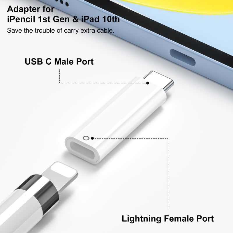  [AUSTRALIA] - Jiunai 2 Pack Charging Adapter Compatible with Apple Pencil 1st Generation Male USB-C to Female Lightning Charging Adapters Bluetooth Pair USB-C to Pencil Adapter for Apple Pencil 1st Gen iPad 10th
