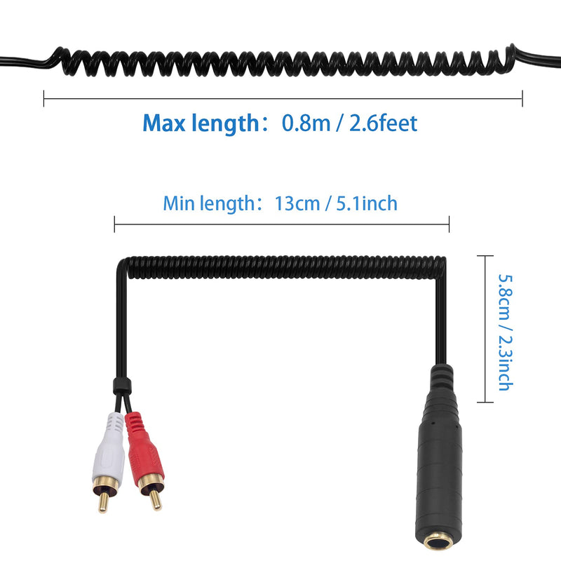  [AUSTRALIA] - Poyiccot RCA to 1/4 Female Adapter Cable, Coild Spring 6.35mm to RCA Adapter, 1/4 inch TRS Stereo Jack Female to 2 RCA Male Plug Y Splitter Extension Cable, Quarter Inch to 2RCA Cord, 2.6ft