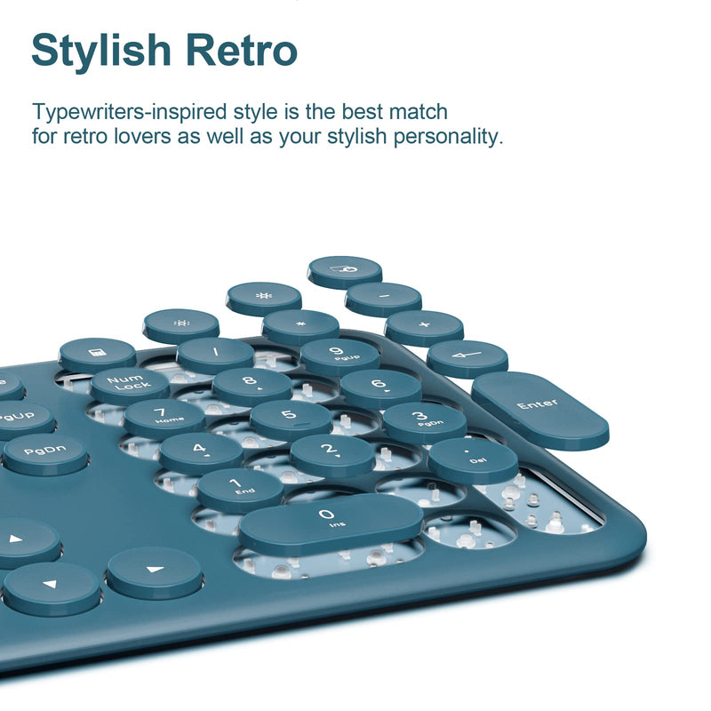  [AUSTRALIA] - Mobifice Cute Keyboard and Mouse Wireless for PC Computer/Laptop/Windows/Mac/Tablets/Apple iPad, Ultra-Thin 2.4GHz USB Cordless Full-Sized Silent Retro Computer Keyboard Mouse Combo (Blue) Teal Blue