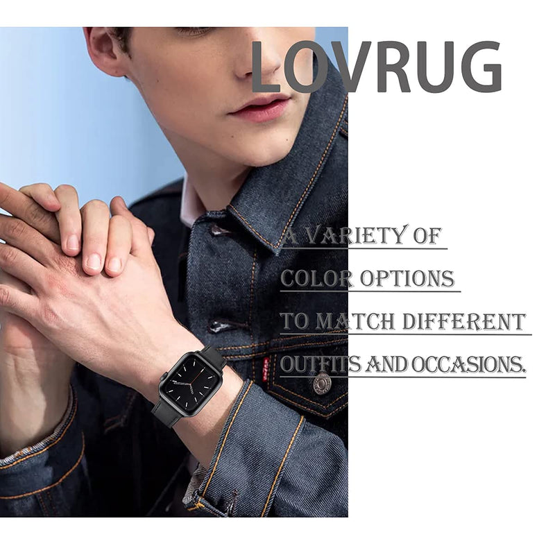  [AUSTRALIA] - Lovrug Band Compatible with Apple Watch Band 38mm 40mm 41mm SE/Series 7/6/5/4/3/2/1 Genuine Leather Business Replacement Band Smart Watch Strap for Men Women(Black/Black,38mm/40mm/41mm) Black/Black 38mm/40mm/41mm