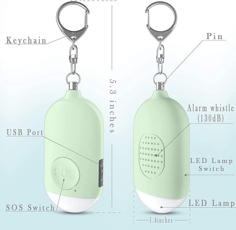 Safesound Personal Alarm Siren Song 1 Pack - 130dB Self Defense Alarm Keychain Emergency LED Flashlight with USB Rechargerable - Security Personal Protection Devices for Women Girl Kid Elderly Green - LeoForward Australia