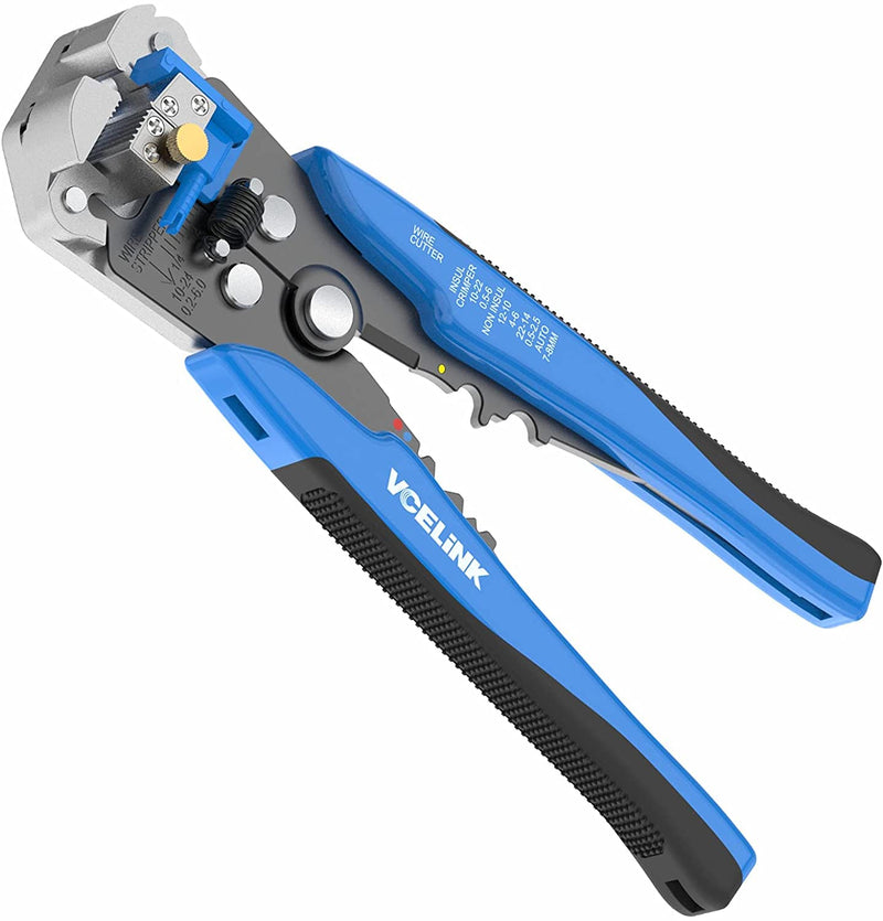  [AUSTRALIA] - VCELINK Automatic Wire Stripper Tool, Self Adjusting Wire Cutter Crimper Pliers for 24–10 AWG Electrical Wire Stripping, Cutting and Crimping (Blue) 8-Inch