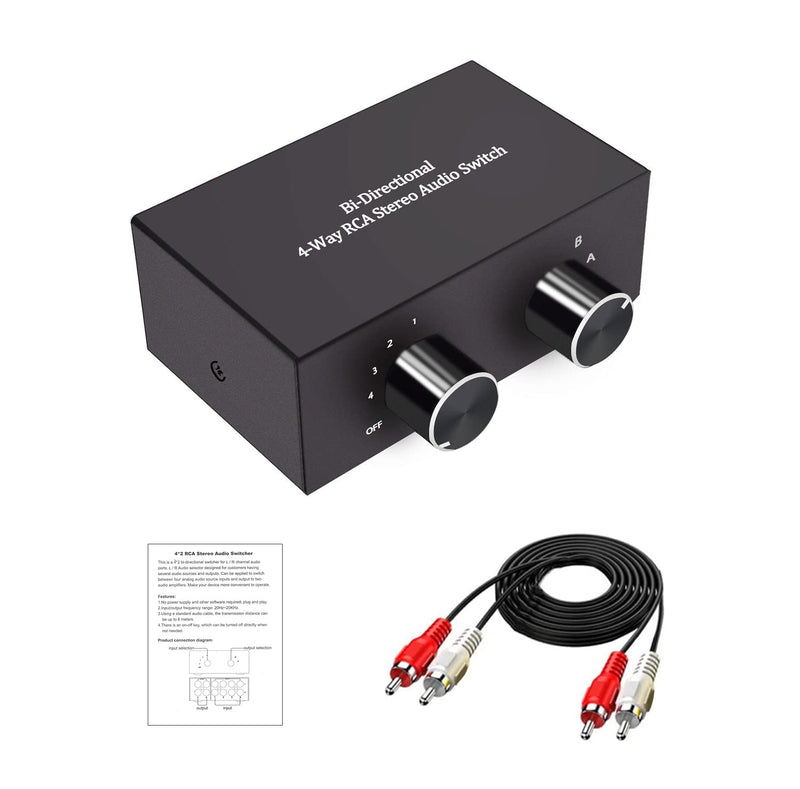  [AUSTRALIA] - LVY Stereo Audio Selector, 4 Way Bi-Directional RCA Stereo Audio Switcher Splitter Box Suitable for Connecting Blu-ray Players or DVD Players to Multiple Stereo Speakers RCA Jack 2IN-4OUT