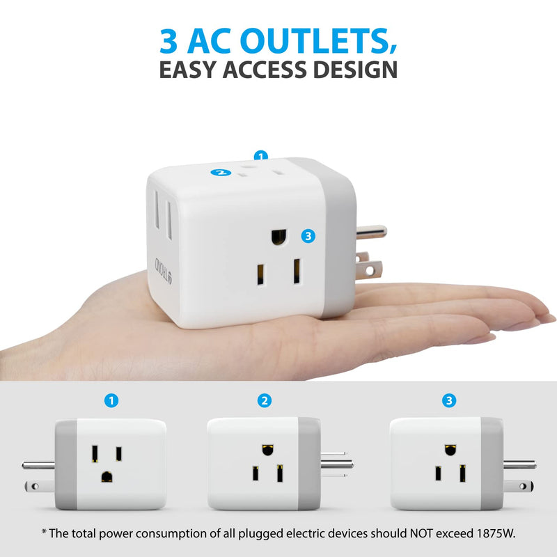  [AUSTRALIA] - Multi Plug Outlet Extender USB - TROND Electrical Wall Outlet Splitter with 2 USB Charger and 3 Outlet, Multiple Plug Extender Outlet Box, USB Cube Adapter for Kitchen, Home, Bathroom, Cruise, Travel 1-White