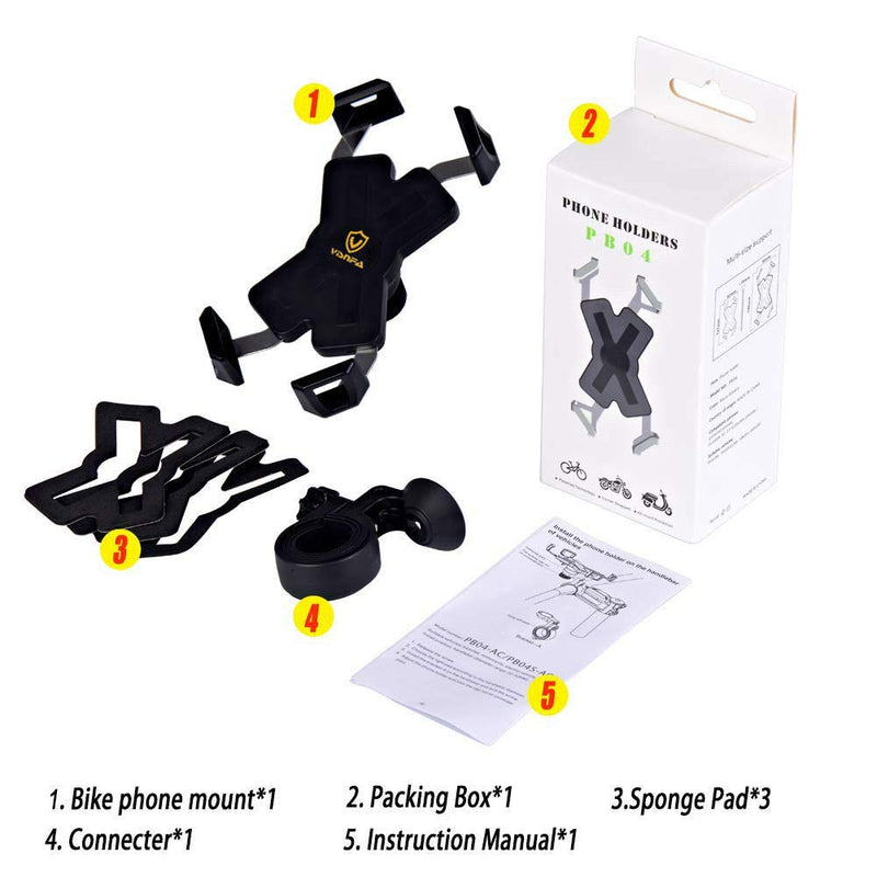  [AUSTRALIA] - visnfa New Bike Phone Mount with Stainless Steel Clamp Arms Anti Shake and Stable 360° Rotation Bike Accessories/Bike Phone Holder for Any Smartphones GPS Other Devices Between 4 and 7 inches