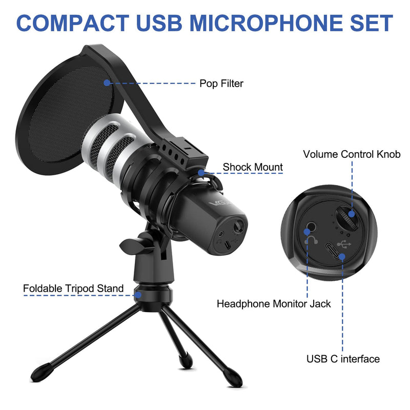  [AUSTRALIA] - USB Microphone, VeGue Cardioid Computer PC Condenser Mic with Volume Control Knob, Monitor Jack for Streaming, Podcasting, Recording, YouTube, Twitch Compatible with Windows macOS Laptop, VD-50