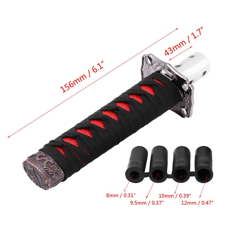  [AUSTRALIA] - Universal Japanese Sword Car Gear Shift Lever Knob Shifter with 4 Adapters for Manual and Auto Transmission Car Black and Red