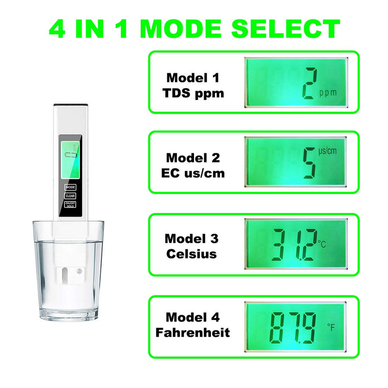 TDS Meter,Accurate and Reliable,Water Testing Kits for Drinking Water,AMMZO Professional Water Meter,TDS, EC & Temp Meter 3 in 1(White) White - LeoForward Australia