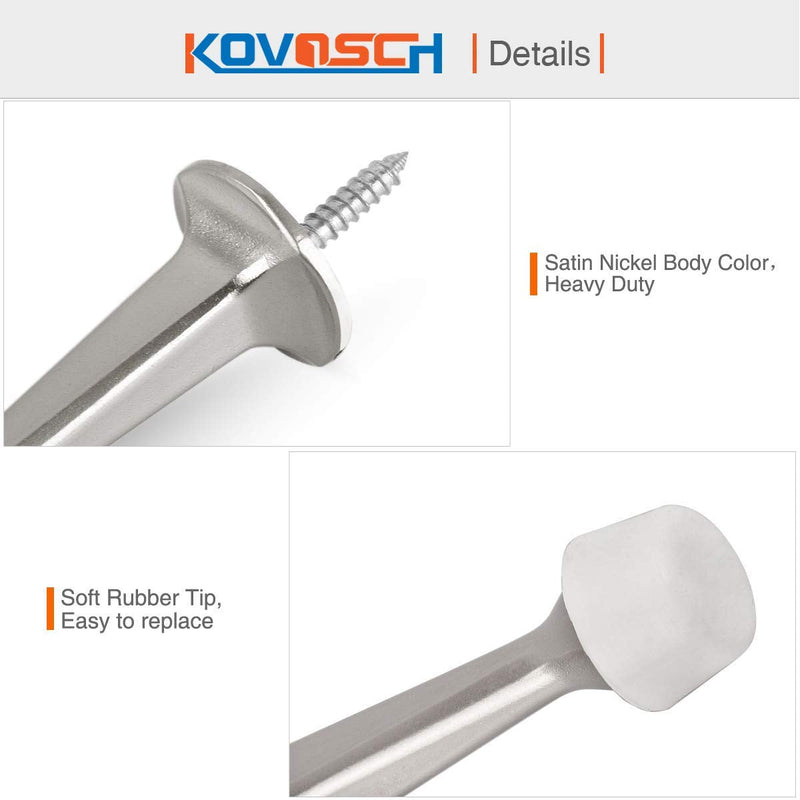  [AUSTRALIA] - KOVOSCH Solid Rigid Door Stops with Soft Rubber Tips - Heavy Duty Durable Door Stoppers Wall Protector（Satin Nickel,2 Pack） Satin Nickel
