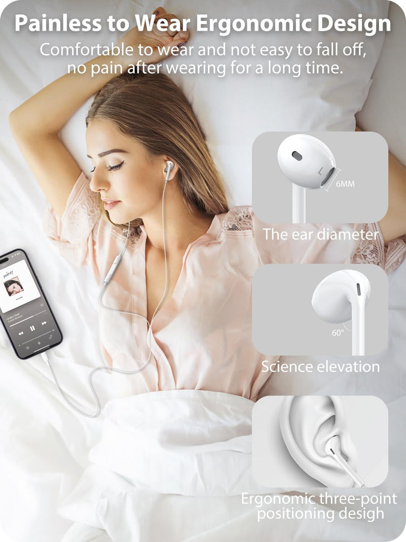  [AUSTRALIA] - 2 Packs - iPhone Earbuds with Lightning Connector [No Bluetooth Required] Headphones Wired for iPhone,[MFi Certified] Built-in Mic & Volume Control, Earphones Compatible with iPhone 14/13/12/SE/11/X White