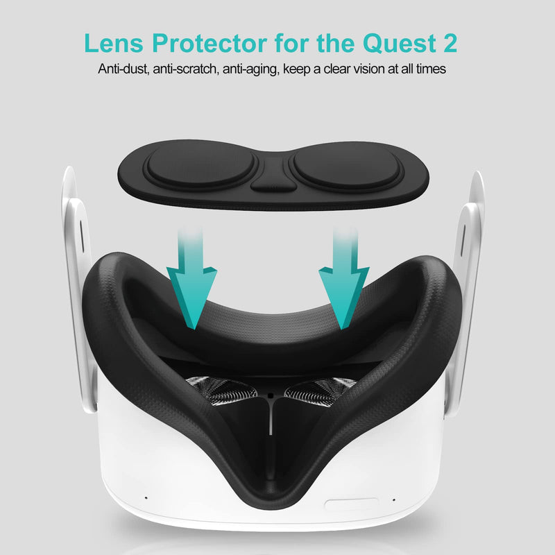  [AUSTRALIA] - SUPERUS VR Silicone Face Cover Compatible for Oculus Quest 2 with Lens Protector, Washable Face Pad & Scratch-Resistant Lens Cover, Lightproof Dust-Proof Non-Slip VR Accessories 2-Pack Set (Black)