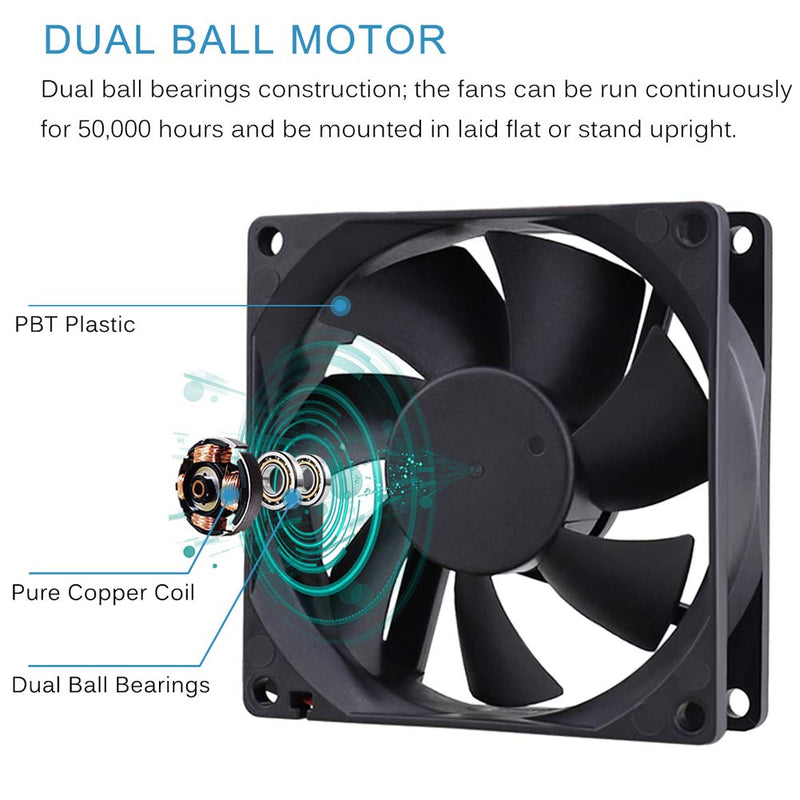 [AUSTRALIA] - GDSTIME 4500RPM 8cm 80mm x 80mm x 25mm 12v Big Airflow High Speed Dual Ball Bearing Brushless DC Cooling Fan 2 Pin