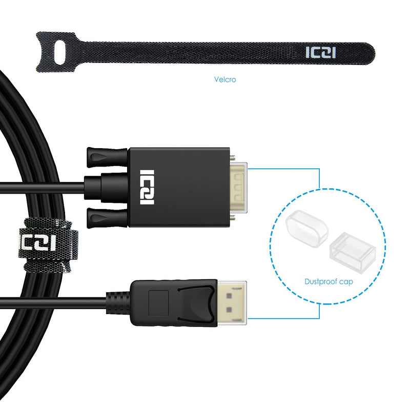  [AUSTRALIA] - ICZI Displayport to VGA Cable 3FT 1080P@60Hz, DP Port to VGA Adapter Cable Male to Male Gold-Plated Cord Compatible for Lenovo ASUS HP DellDesktop Projector TV Monitor, Black Color 3 Feet