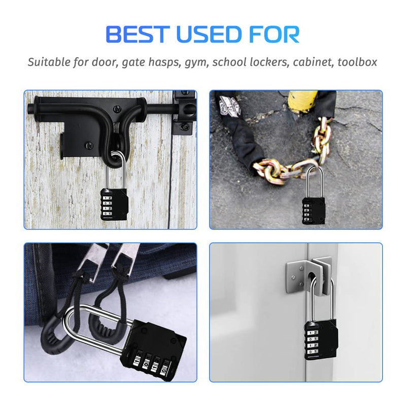  [AUSTRALIA] - 4 Digit Combination Lock,Long Shackle Padlock and Outdoor Waterproof Resettable Padlock for Gym Locker,Sports Locker, Fence, Gate, Toolbox, Case, Hasp Storage (Black，2Pack) Long Shackle Black