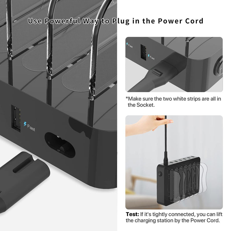  [AUSTRALIA] - SooPii Quick Charge 3.0 60W/12A 6-Port USB Charging Station for Multiple Devices, 8 Short Charging Cables Included, I Watch Charger Holder,for Phones, Tablets, and Other Electronics Black