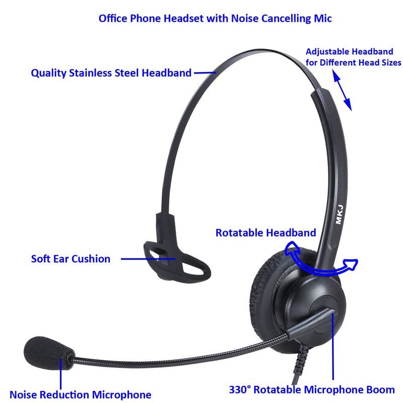  [AUSTRALIA] - MKJ RJ9 Telephone Headset with Microphone Noise Cancelling Corded Call Center Phone Headset for Office Landline Avaya 1408 9508 Polycom VVX310 500 Aastra 6753i AudioCodes Mitel 5210 Fanvil Nortel
